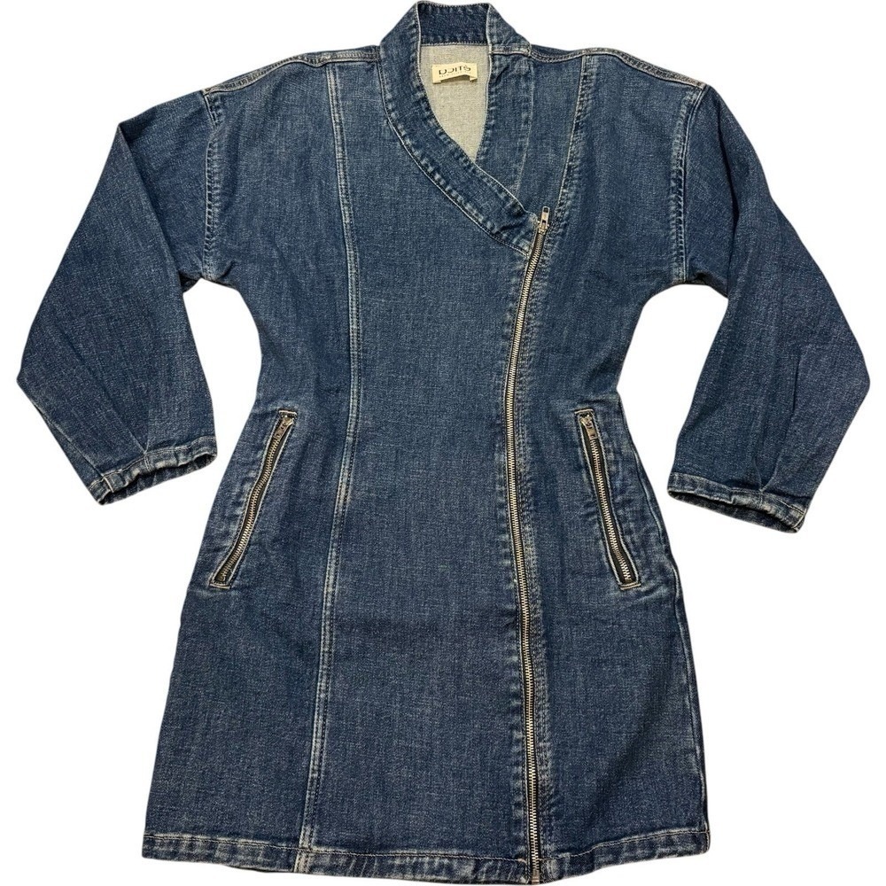 NEW Etica Denim Mini Dress Edgy Asymmetric Zipper Charley Stretchy Biker XS